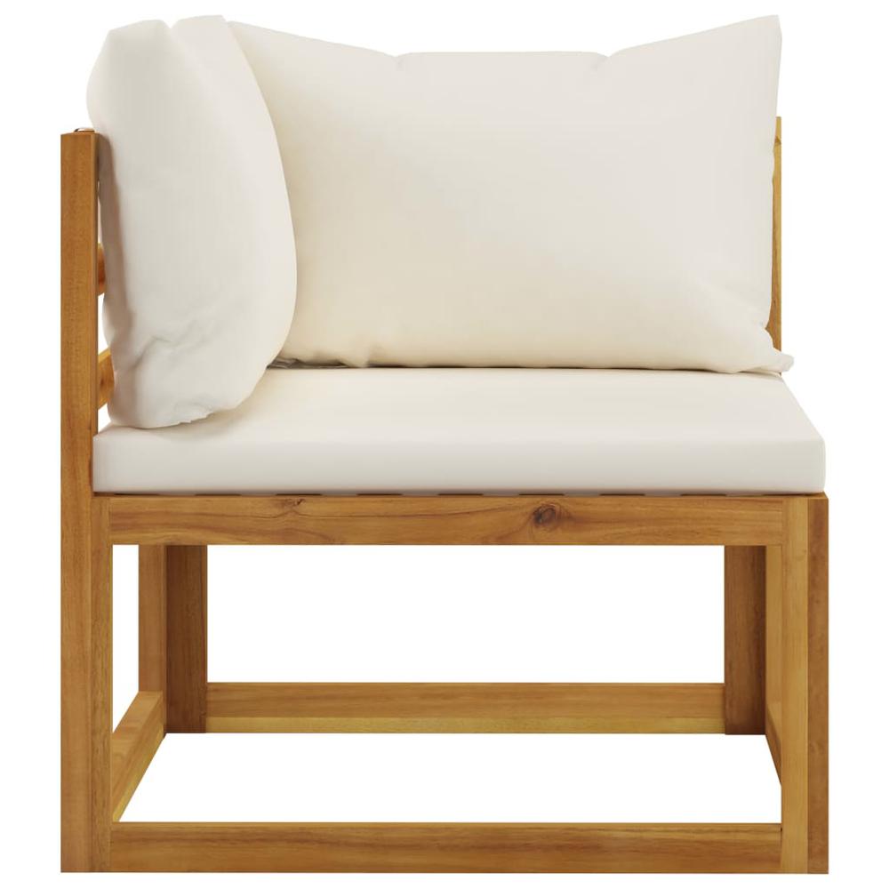 vidaXL Sectional Corner Sofa & Cream White Cushion Solid Acacia Wood. Picture 3
