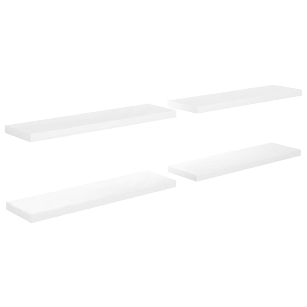 vidaXL Floating Wall Shelves 4 pcs High Gloss White 35.4"x9.3"x1.5" MDF. Picture 2
