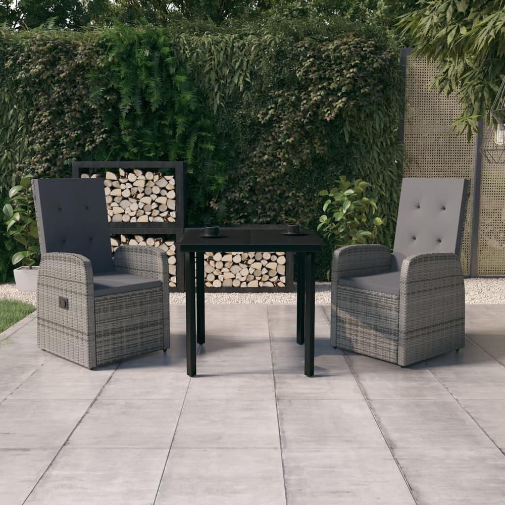 vidaXL 3 Piece Patio Dining Set with Cushions Gray, 3099473. Picture 1