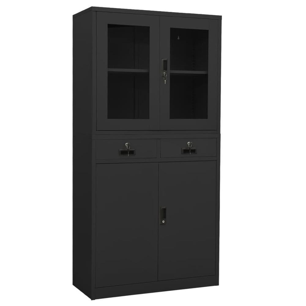 vidaXL Office Cabinet Anthracite 35.4"x15.7"x70.9" Steel and Tempered Glass, 336424. Picture 1
