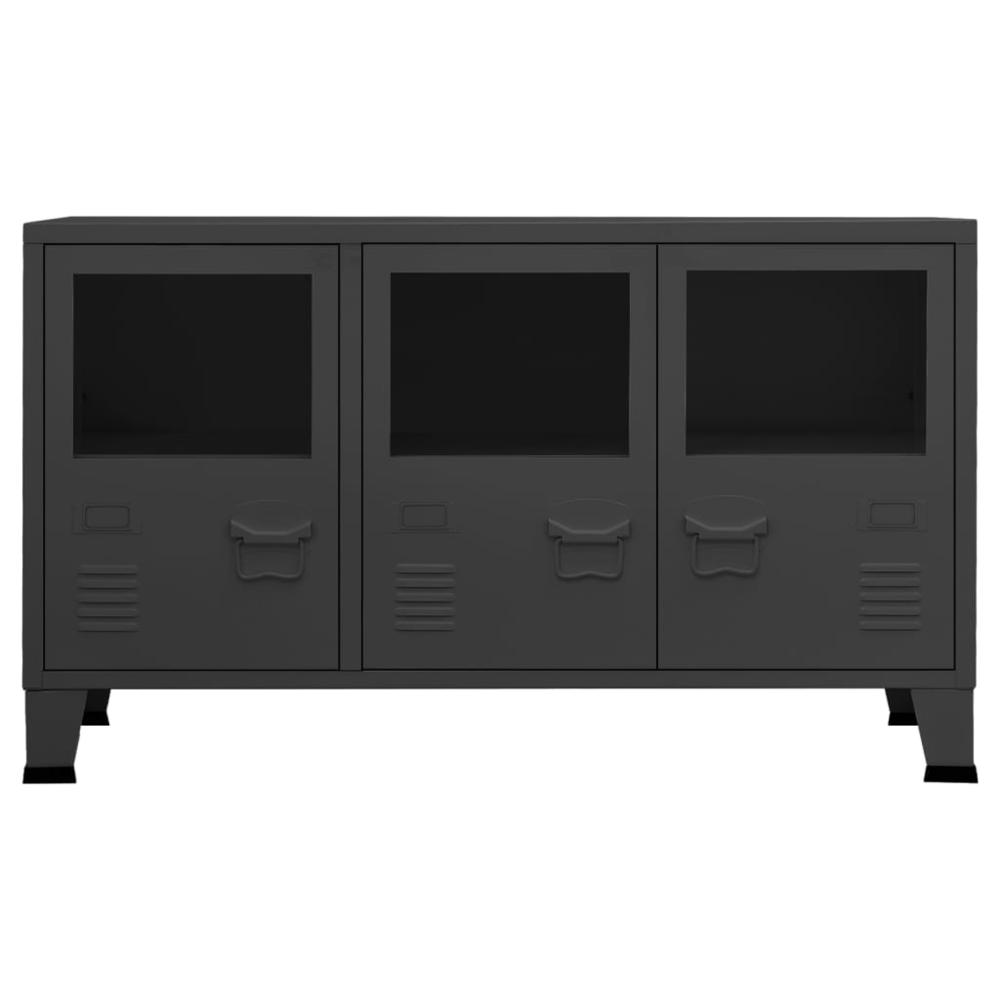 vidaXL Industrial Sideboard Anthracite 41.3"x13.8"x24.4" Metal and Glass. Picture 3