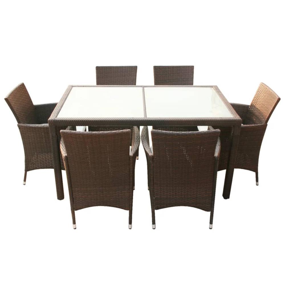 vidaXL 7 Piece Outdoor Dining Set with Cushions Poly Rattan Brown, 43119. Picture 3