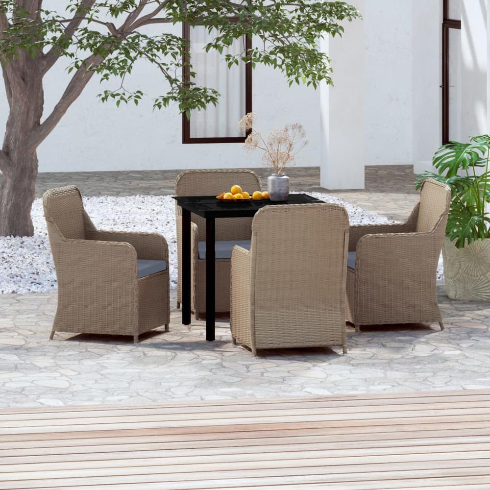 vidaXL 5 Piece Patio Dining Set with Cushions Brown, 3099536. Picture 1