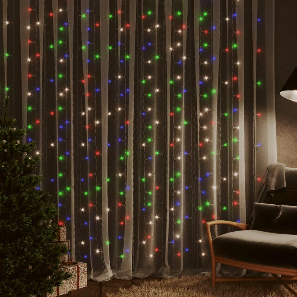 vidaXL LED Curtain Fairy Lights 9.8'x9.8' 300 LED Colorful 8 Function. Picture 1