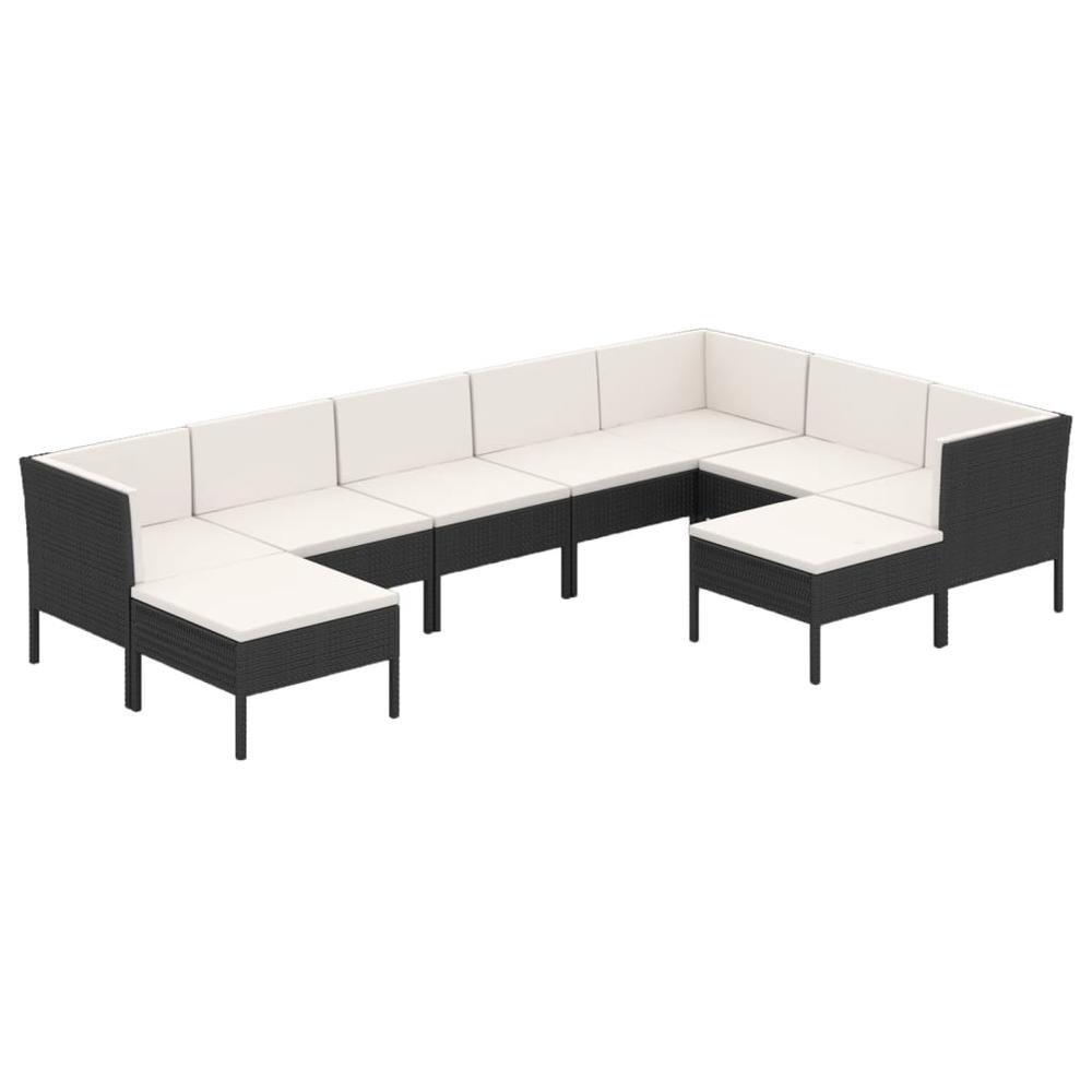 vidaXL 9 Piece Patio Lounge Set with Cushions Poly Rattan Black, 3094432. Picture 2