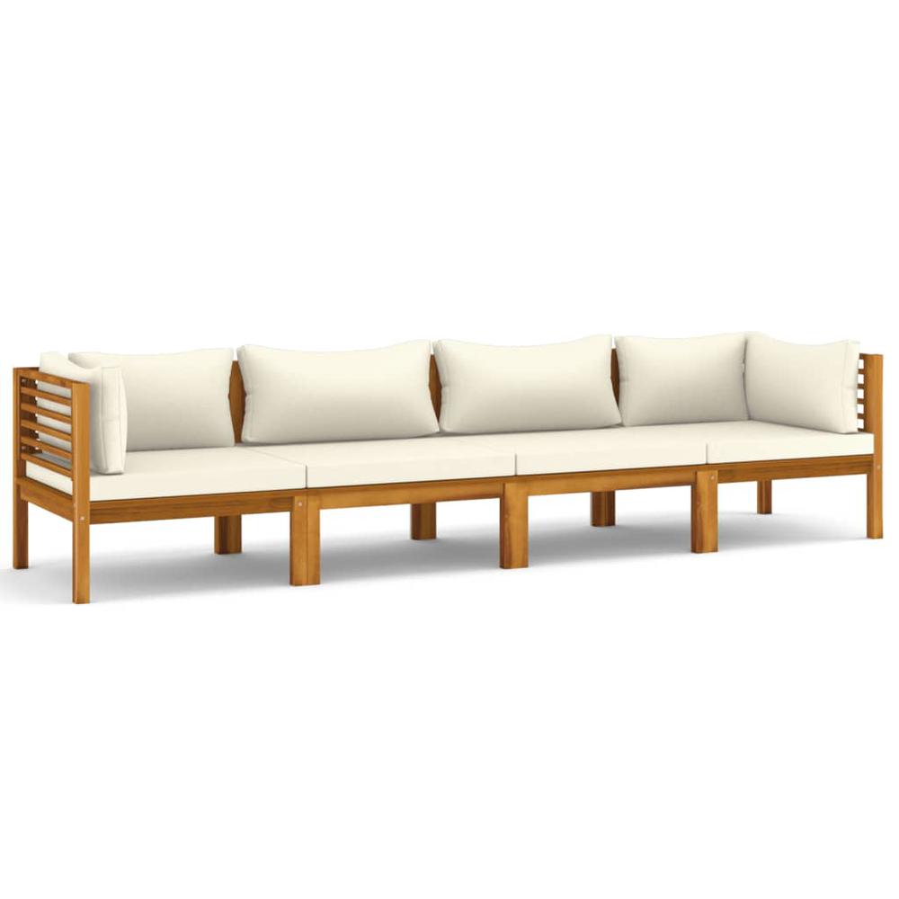 vidaXL 4-Seater Patio Sofa with Cream Cushion Solid Acacia Wood. Picture 2