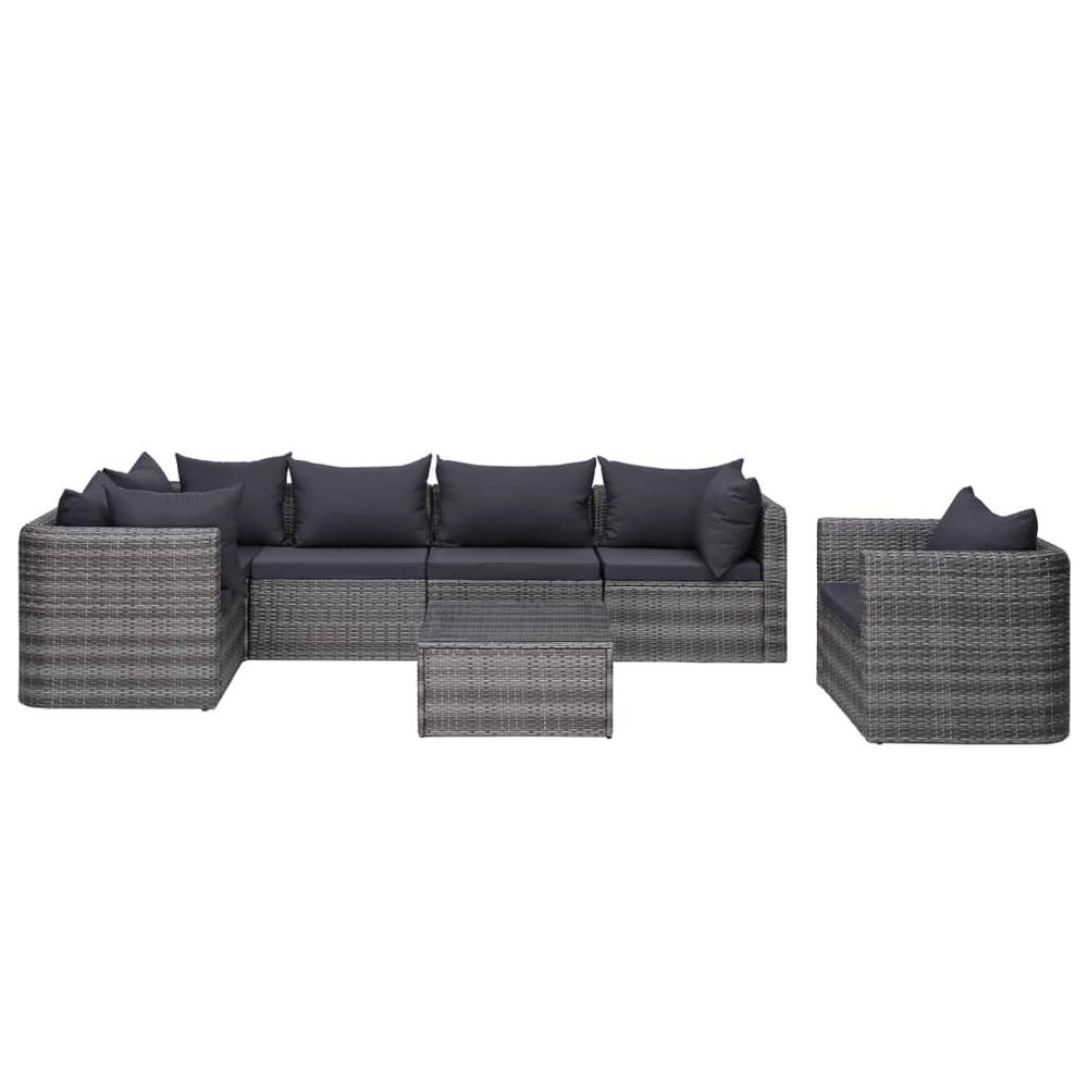 vidaXL 7 Piece Garden Sofa Set with Cushions & Pillows Poly Rattan Gray, 44158. Picture 3