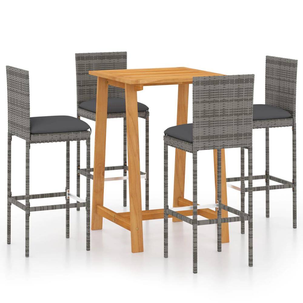 vidaXL 5 Piece Patio Bar Set with Cushions Gray, 3067945. Picture 2