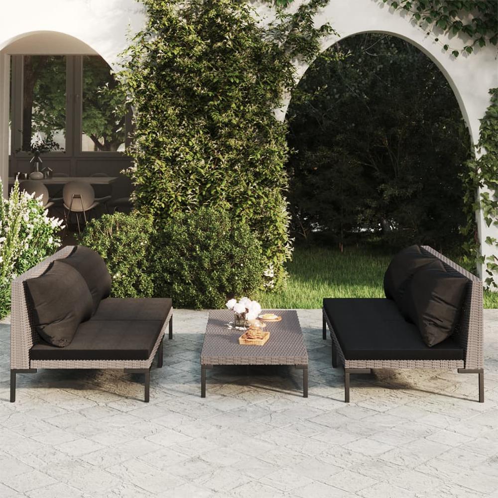 vidaXL 5 Piece Patio Lounge Set with Cushions Poly Rattan Dark Gray, 3099793. Picture 1