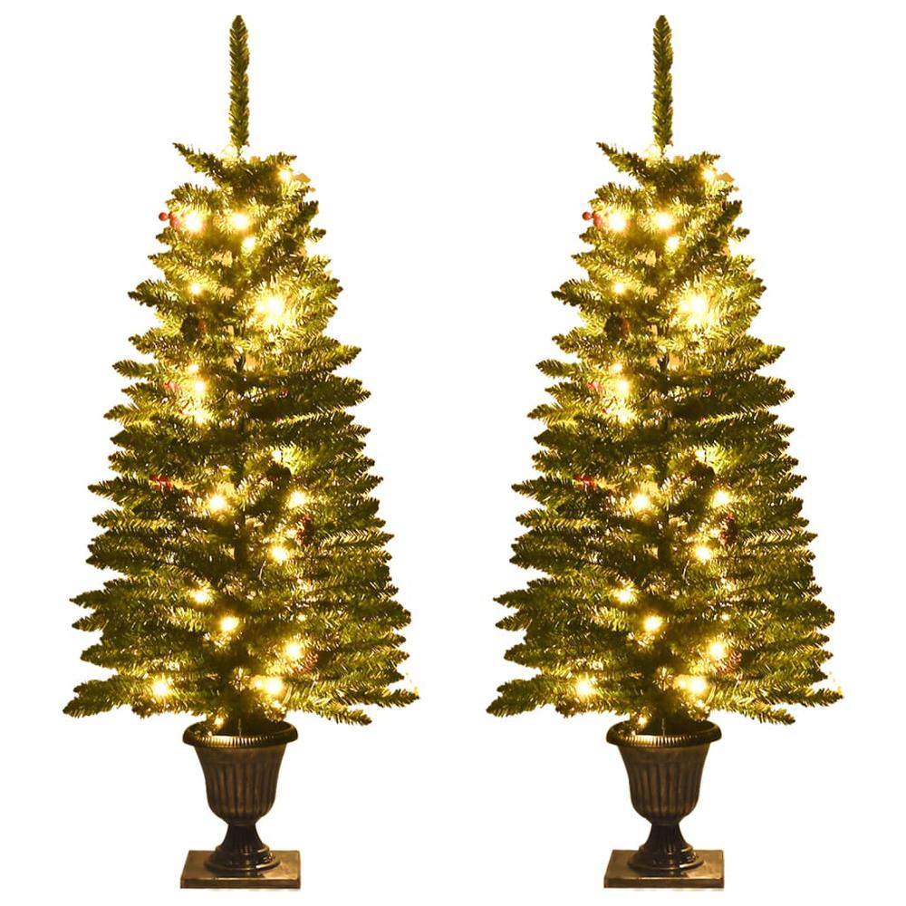 vidaXL Artificial Christmas Trees 2 pcs with Wreath, Garland and LEDs. Picture 3