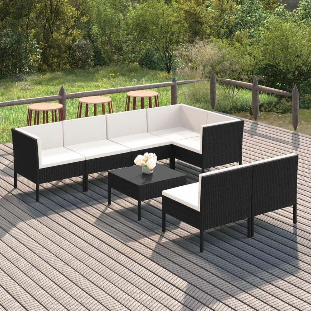 vidaXL 8 Piece Patio Lounge Set with Cushions Poly Rattan Brown, 3094392. The main picture.
