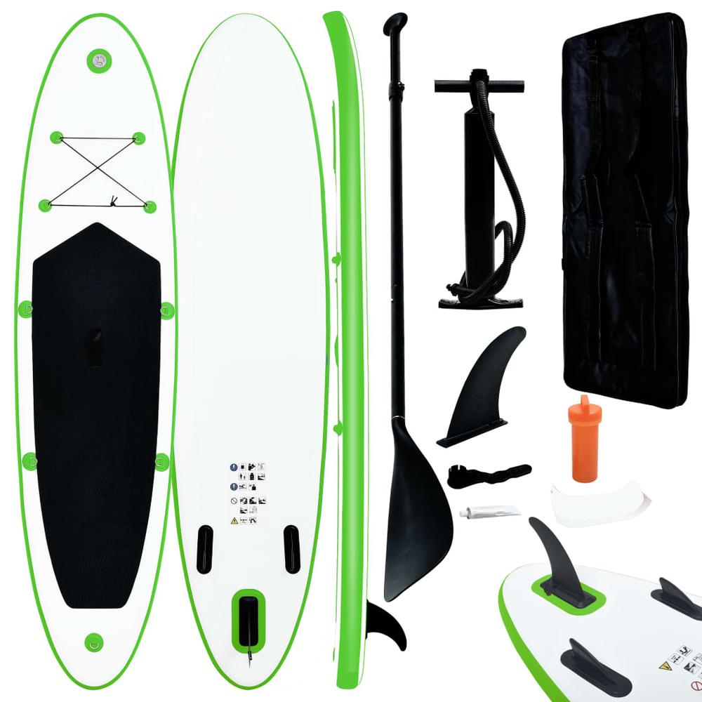 vidaXL Inflatable Stand Up Paddle Board Set Green and White 2734. Picture 1