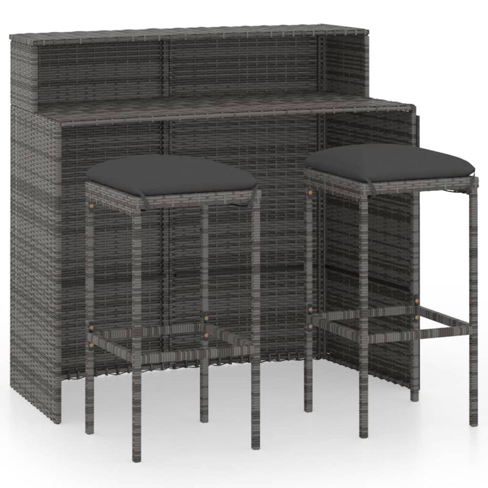 vidaXL 3 Piece Patio Bar Set with Cushions Gray, 3064874. Picture 2