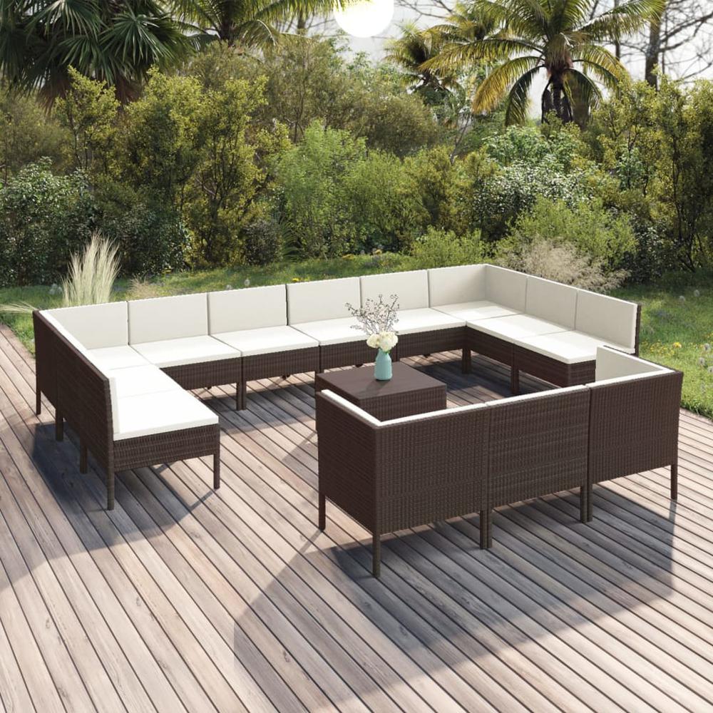vidaXL 14 Piece Patio Lounge Set with Cushions Poly Rattan Brown, 3094627. Picture 1