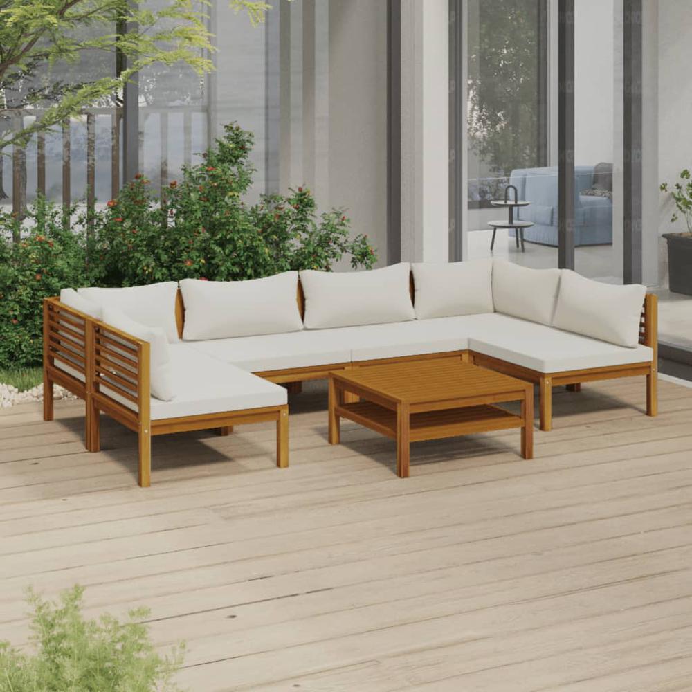 vidaXL 7 Piece Patio Lounge Set with Cream Cushion Solid Acacia Wood, 3086947. Picture 1