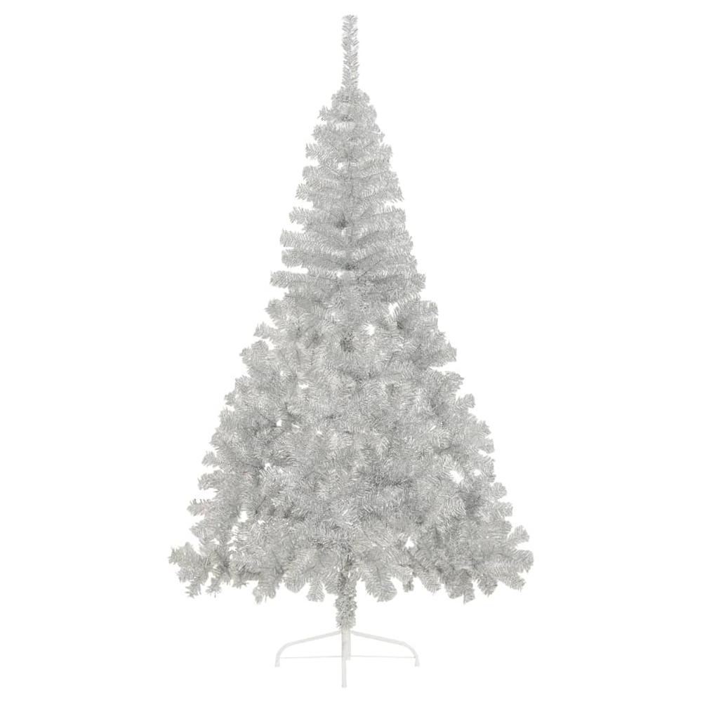 vidaXL Artificial Half Christmas Tree with Stand Silver 94.5" PVC. Picture 3