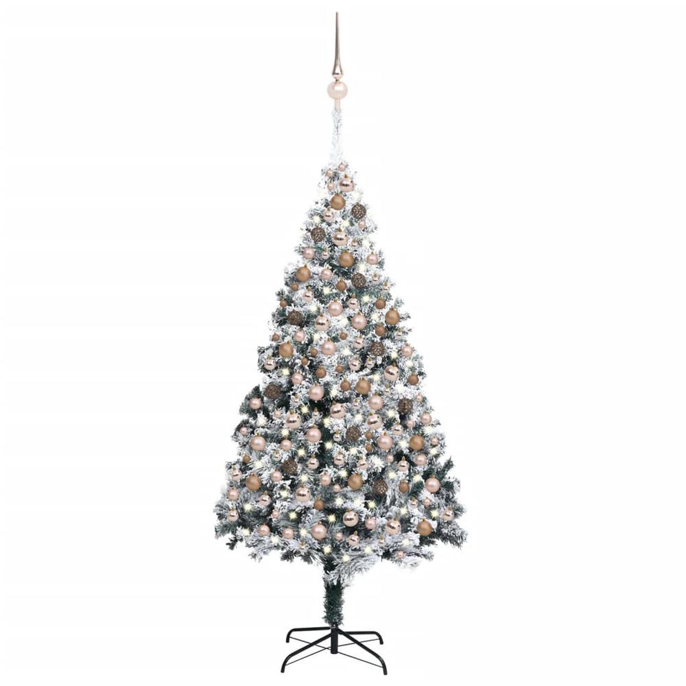 vidaXL Artificial Christmas Tree with LEDs&Ball Set Green 82.7" PVC, 3077869. Picture 1