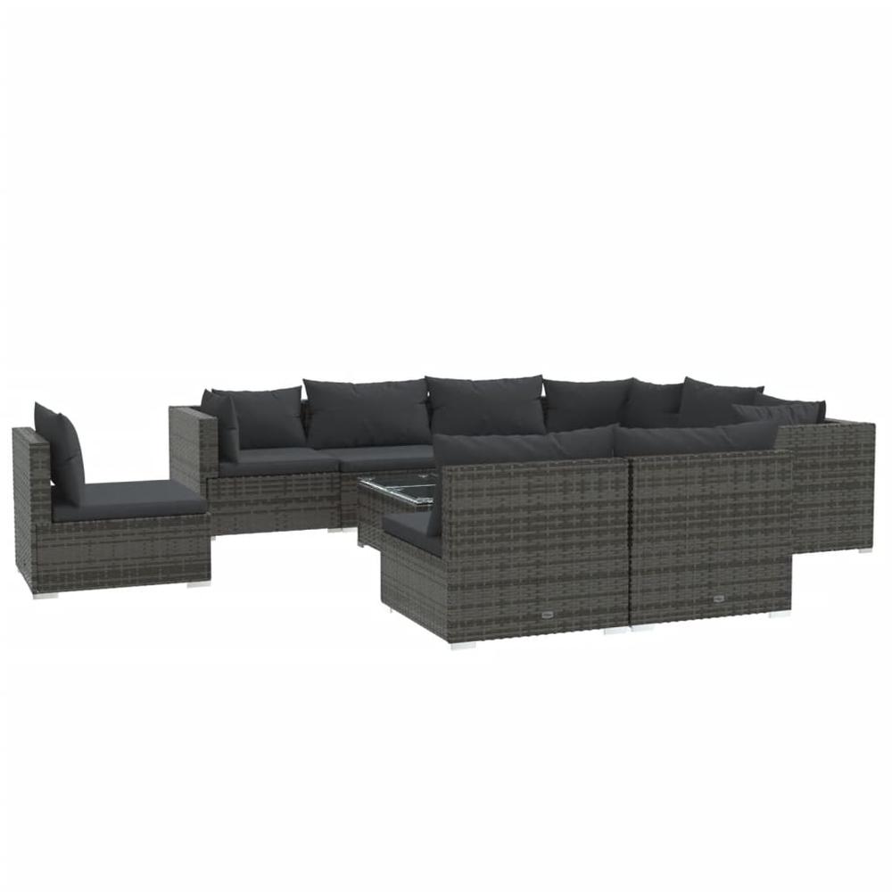 vidaXL 10 Piece Patio Lounge Set with Cushions Poly Rattan Gray, 3102589. Picture 2