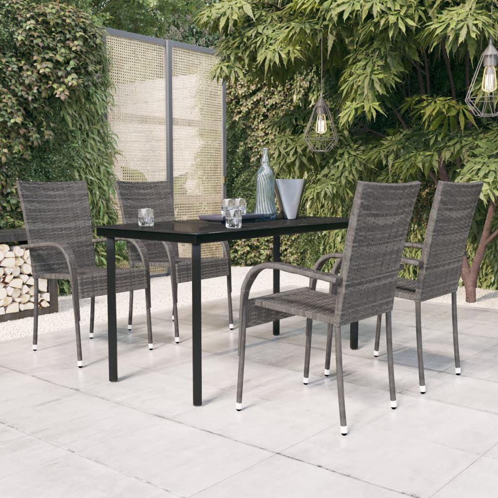 vidaXL 5 Piece Patio Dining Set Gray and Black, 3099391. Picture 1