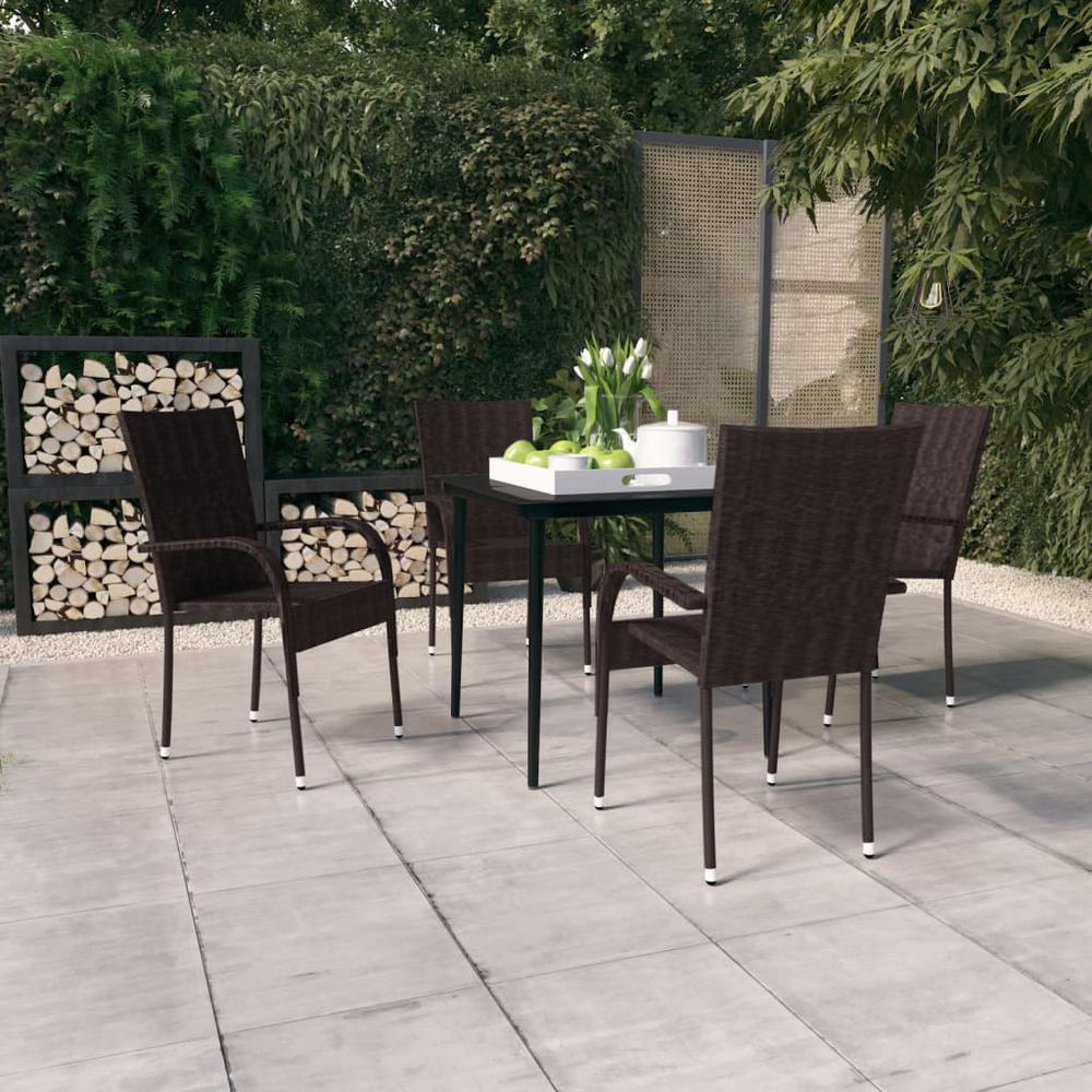 vidaXL 5 Piece Patio Dining Set Brown and Black, 3099402. Picture 1