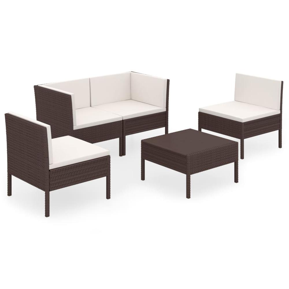 vidaXL 5 Piece Patio Lounge Set with Cushions Poly Rattan Brown, 3094339. Picture 2