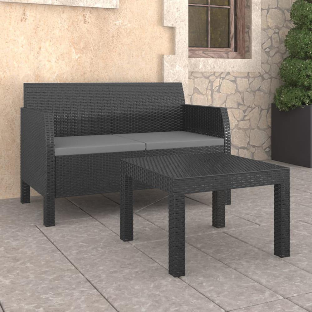 vidaXL 2 Piece Patio Lounge Set with Cushions PP Rattan Anthracite, 3079667. Picture 1
