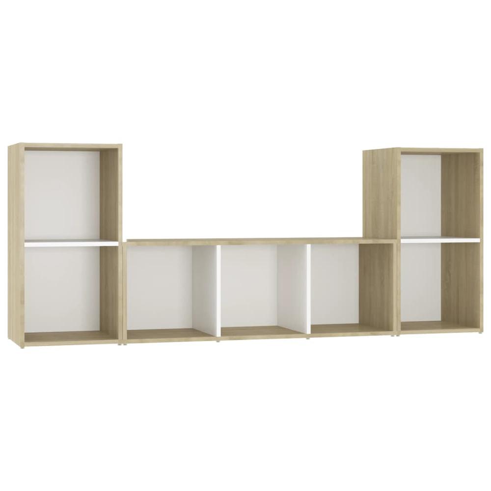 vidaXL 3 Piece TV Cabinet Set White and Sonoma Oak Engineered Wood, 3080020. Picture 2