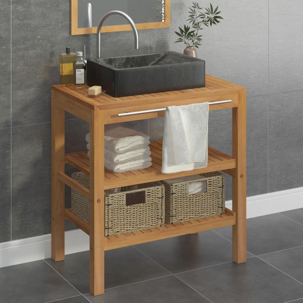 vidaXL Bathroom Vanity Cabinet Solid Teak with Sink Marble Black, 3058173. Picture 1