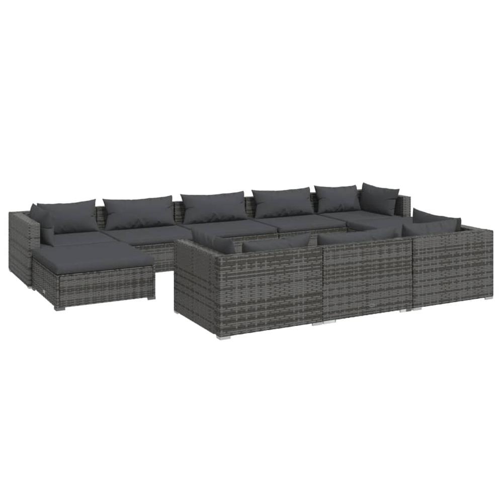 vidaXL 10 Piece Patio Lounge Set with Cushions Gray Poly Rattan, 3102045. Picture 2
