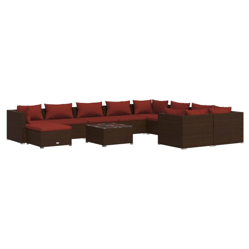 vidaXL 11 Piece Patio Lounge Set with Cushions Poly Rattan Brown, 3102691. Picture 2