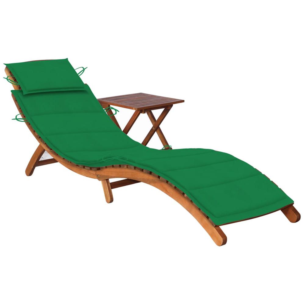 vidaXL Patio Sun Lounger with Table and Cushion Solid Acacia Wood, 3061592. Picture 1