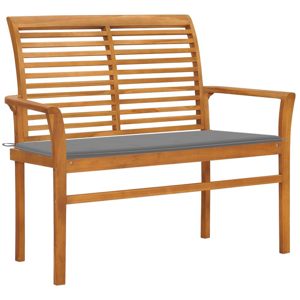 vidaXL Patio Bench with Gray Cushion 44.1" Solid Teak Wood. Picture 1