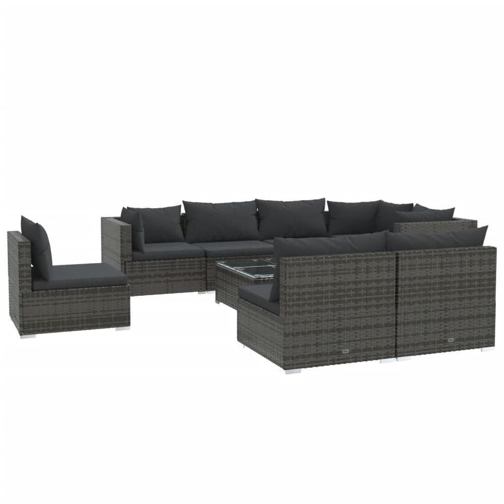 vidaXL 9 Piece Patio Lounge Set with Cushions Poly Rattan Gray, 3102557. Picture 2
