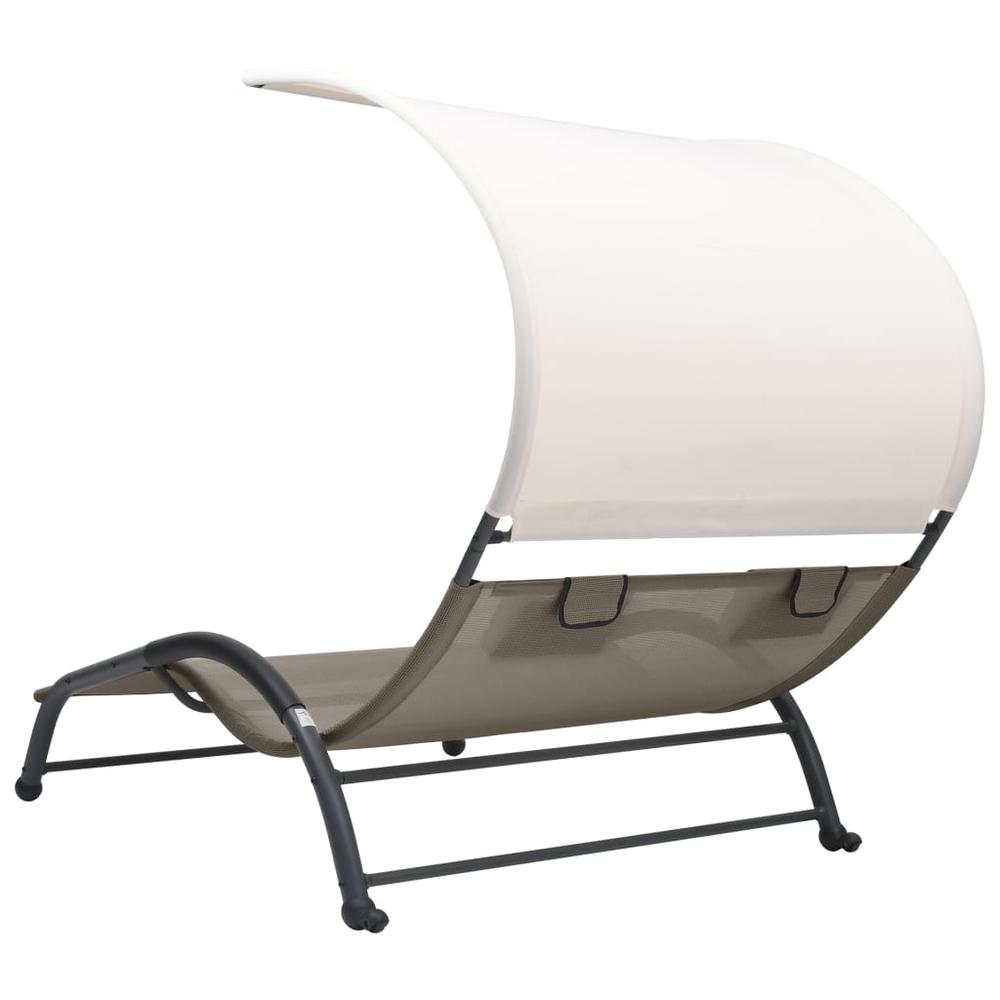 vidaXL Double Sun Lounger with Canopy Textilene Taupe. Picture 4