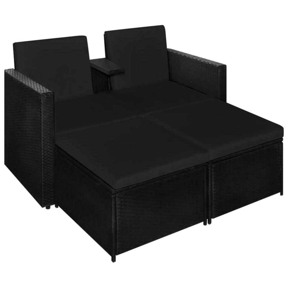 vidaXL 3 Piece Patio Lounge Set with Cushions Poly Rattan Black, 313129. Picture 4