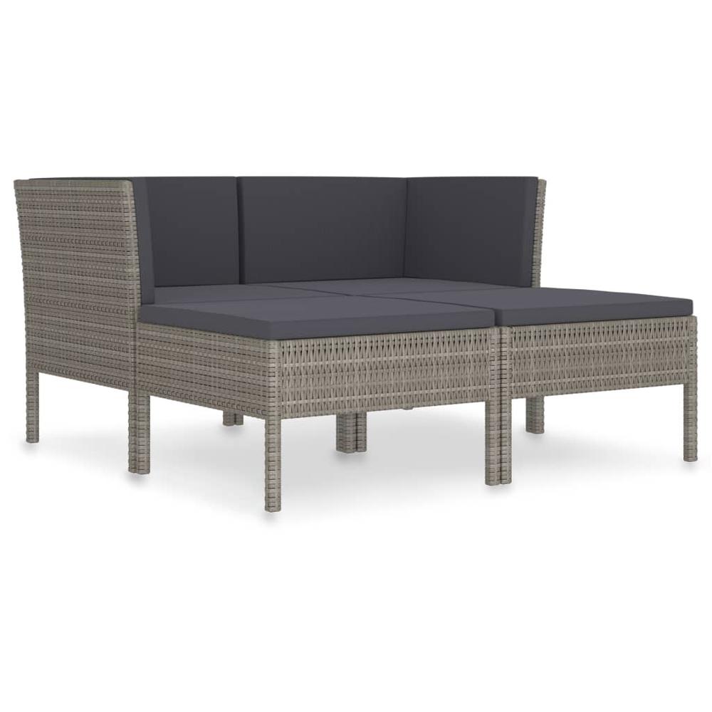 vidaXL 4 Piece Patio Lounge Set with Cushions Poly Rattan Gray, 3056968. Picture 2