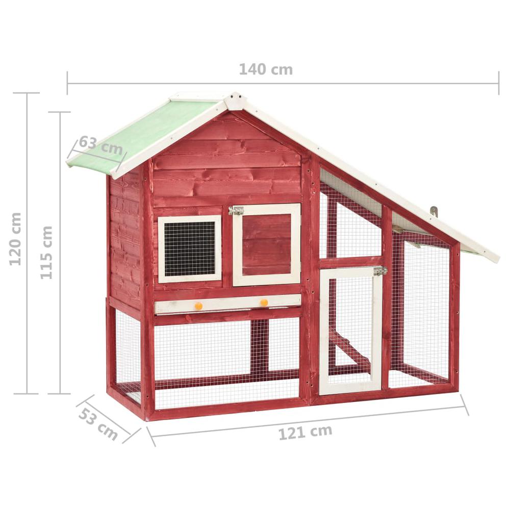 vidaXL Rabbit Hutch Red and White 55.1"x24.8"x47.2" Solid Firwood. Picture 11