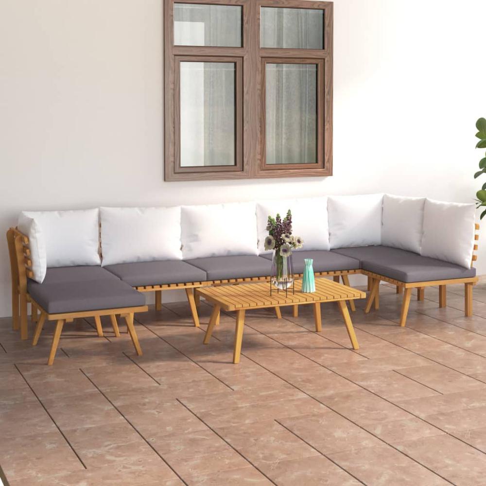 vidaXL 8 Piece Patio Lounge Set with Cushions Solid Acacia Wood, 3087032. Picture 1