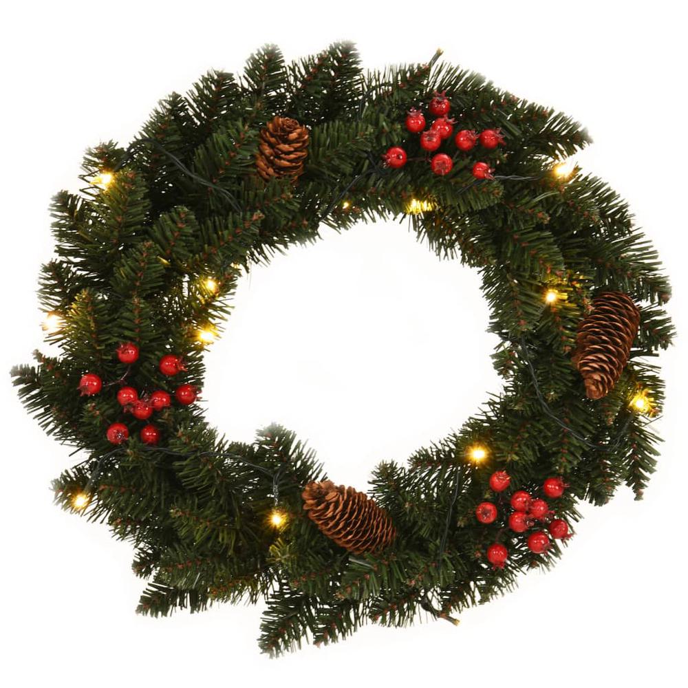 vidaXL Christmas Wreaths 2 pcs with Decoration Green 17.7". Picture 2