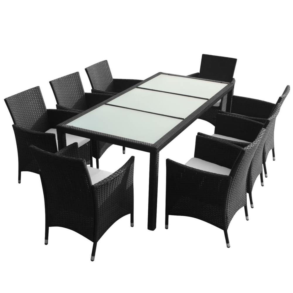 vidaXL 9 Piece Outdoor Dining Set with Cushions Poly Rattan Black, 43118. Picture 2