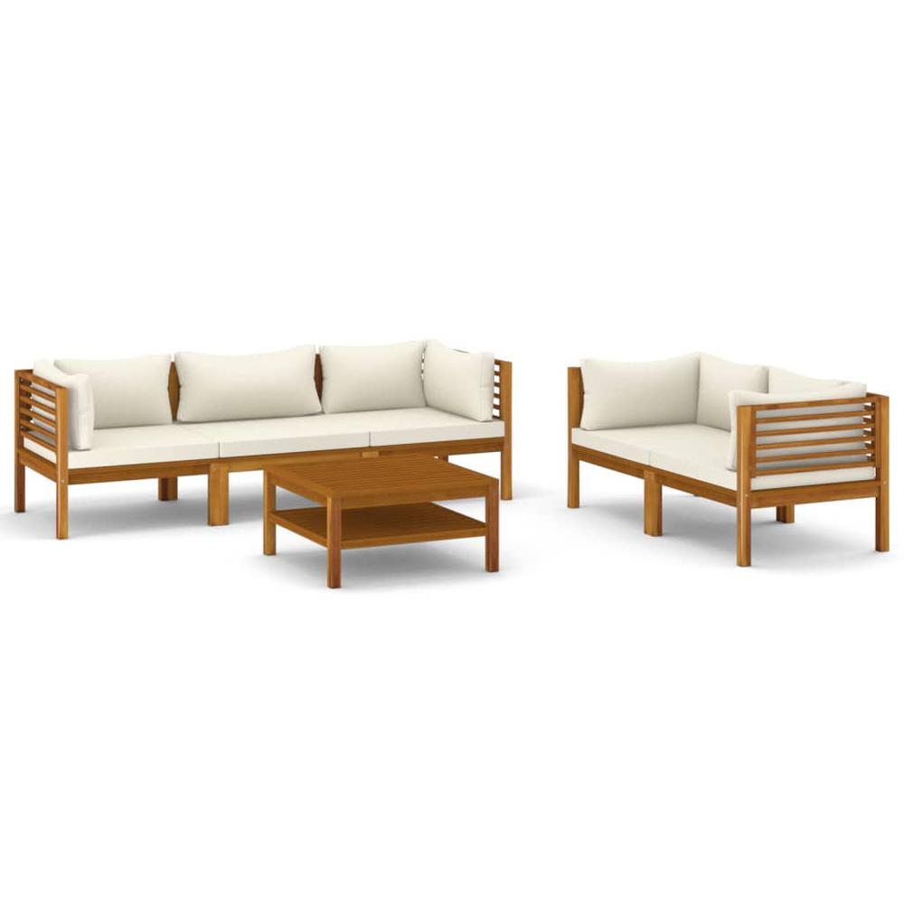 vidaXL 6 Piece Patio Lounge Set with Cream Cushion Solid Acacia Wood, 3086935. Picture 2