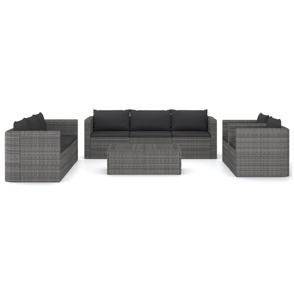 vidaXL 9 Piece Patio Lounge Set with Cushions Poly Rattan Gray, 3059491. Picture 3