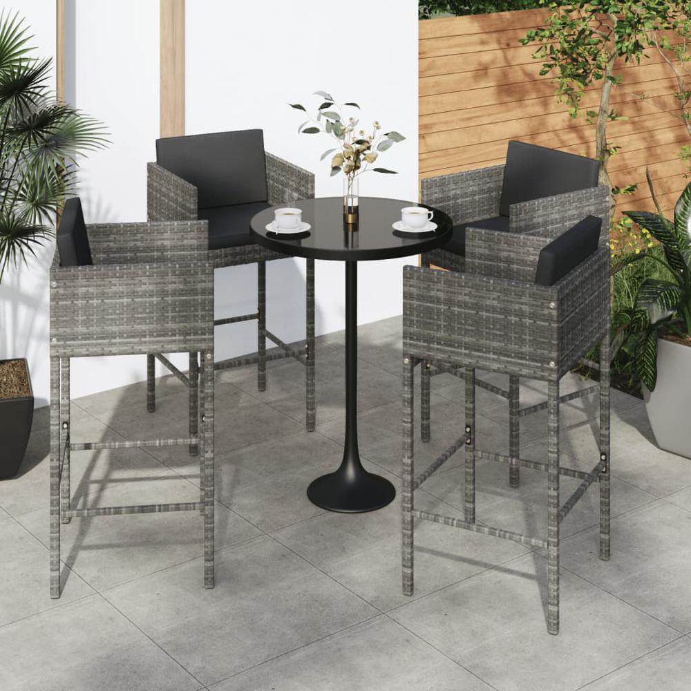 vidaXL Bar Stools 4 pcs with Cushions Gray Poly Rattan. Picture 1