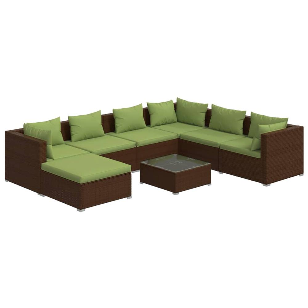 vidaXL 8 Piece Patio Lounge Set with Cushions Poly Rattan Brown, 3101852. Picture 2