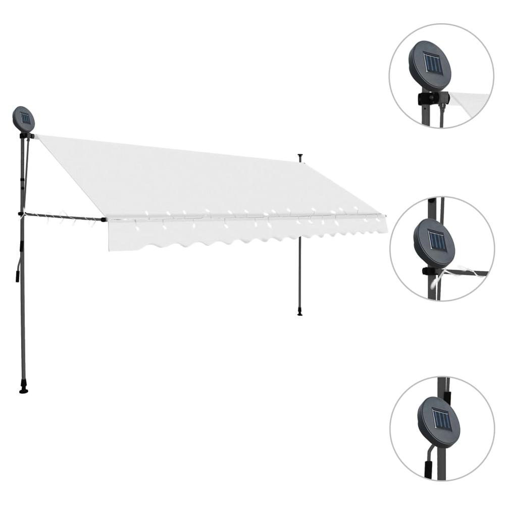 vidaXL Manual Retractable Awning with LED 157.5" Cream. Picture 3