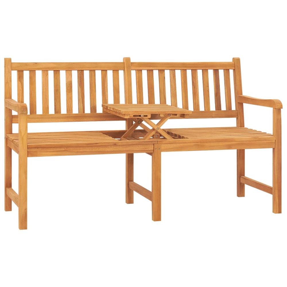 vidaXL 3-Seater Patio Bench with Table 59.1" Solid Teak Wood. Picture 1