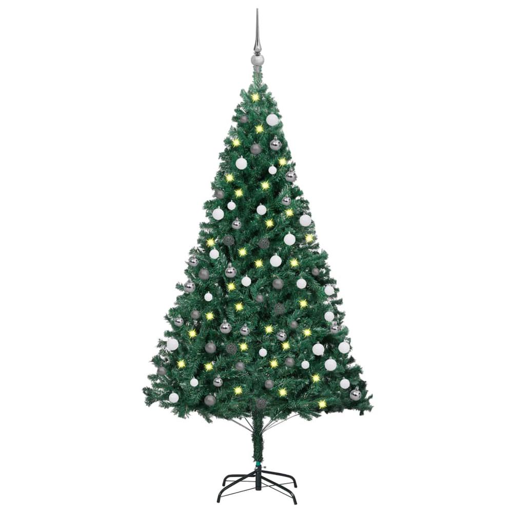 vidaXL Artificial Christmas Tree with LEDs&Ball Set Green 59.1" PVC, 3077707. Picture 1