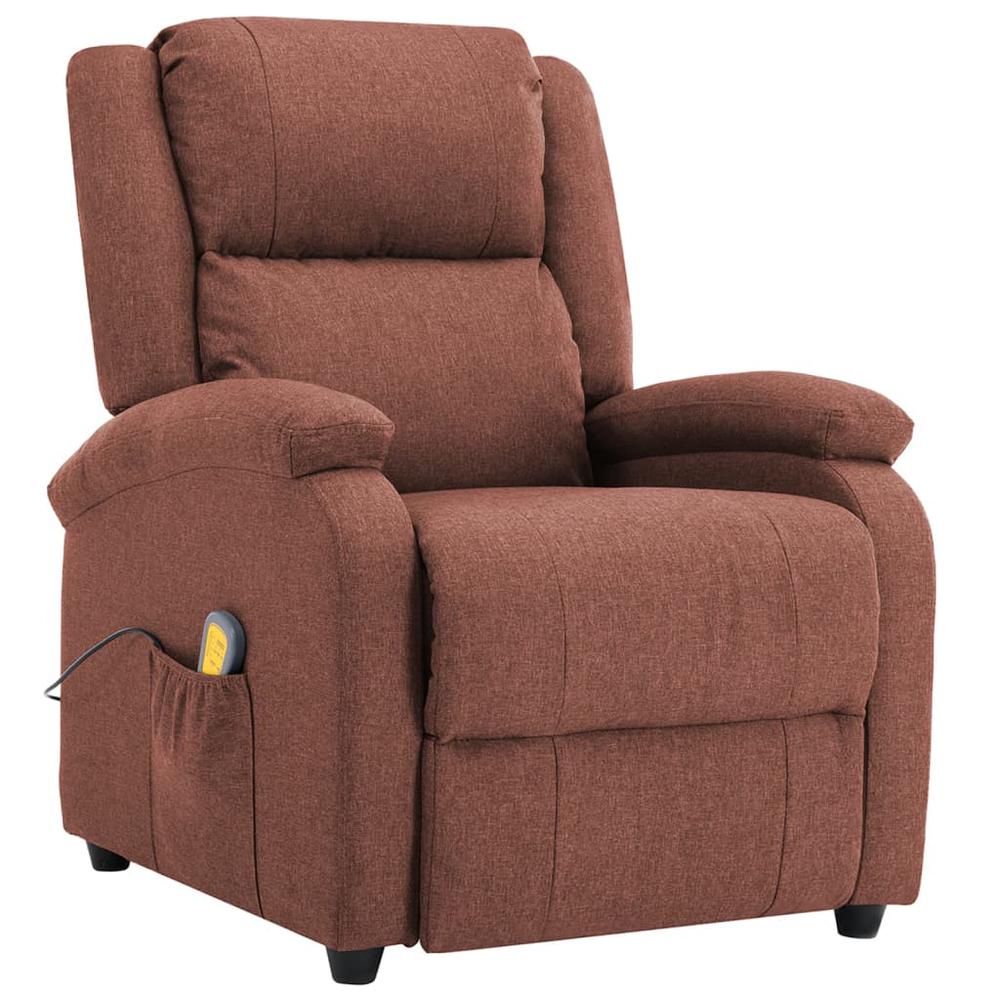 vidaXL Electric Massage Recliner Brown Fabric, 3074011. Picture 2