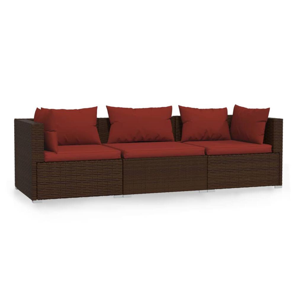 vidaXL 3-Seater Sofa with Cushions Brown Poly Rattan, 317544. Picture 2