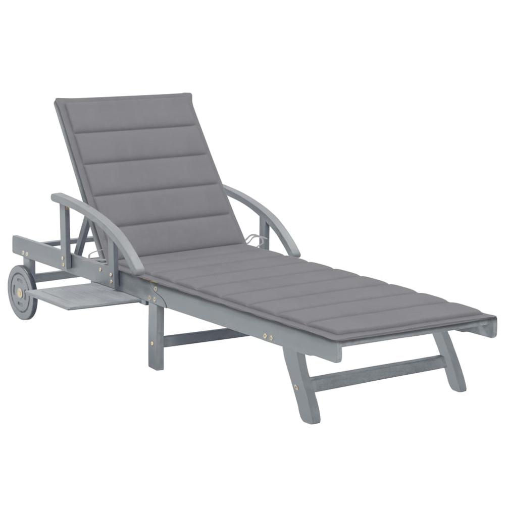 vidaXL Patio Sun Lounger with Cushion Solid Acacia Wood, 3061330. Picture 1